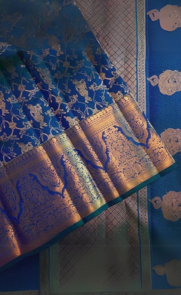 Smart Blue Soft Silk Saree With Beautiful Blouse Piece - Shop authentic Indian Women's Fashion by Silk Folks