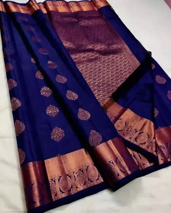 Chatoyant Navy Blue Soft Silk Saree With Ephemeral Blouse Piece - Shop authentic Indian Women's Fashion by Silk Folks