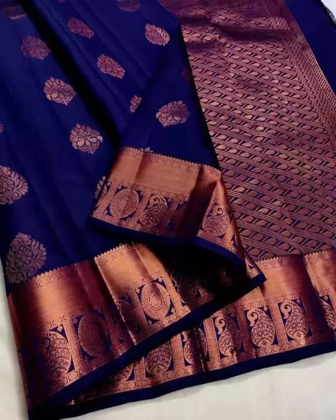 Chatoyant Navy Blue Soft Silk Saree With Ephemeral Blouse Piece - Shop authentic Indian Women's Fashion by Silk Folks