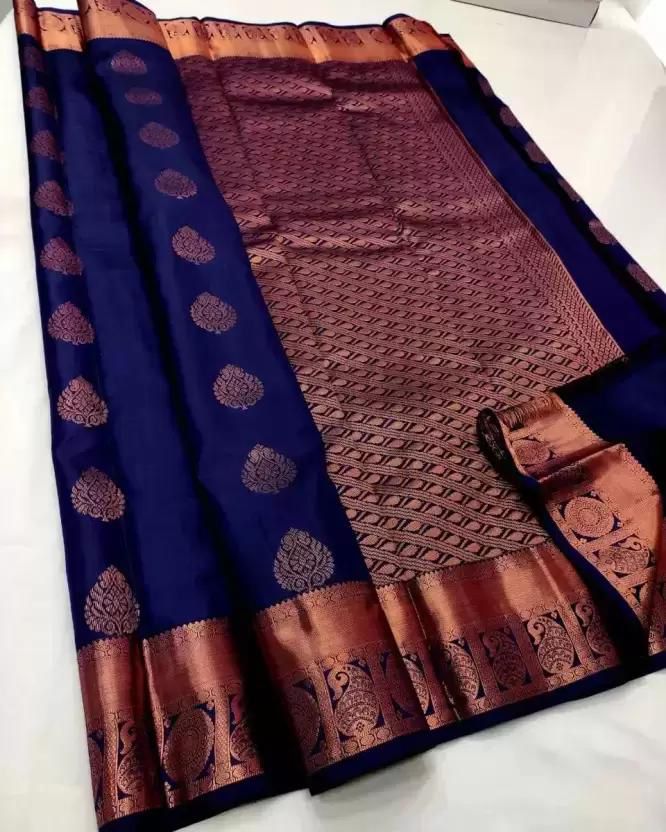 Chatoyant Navy Blue Soft Silk Saree With Ephemeral Blouse Piece - Shop authentic Indian Women's Fashion by Silk Folks