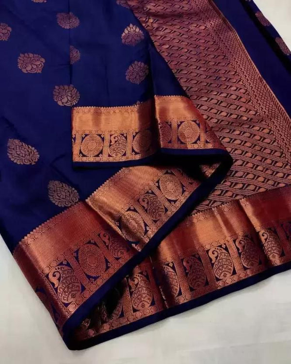 Chatoyant Navy Blue Soft Silk Saree With Ephemeral Blouse Piece - Shop authentic Indian Women's Fashion by Silk Folks