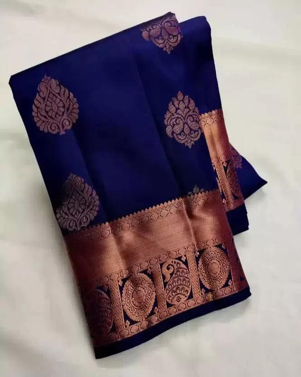 Chatoyant Navy Blue Soft Silk Saree With Ephemeral Blouse Piece - Shop authentic Indian Women's Fashion by Silk Folks