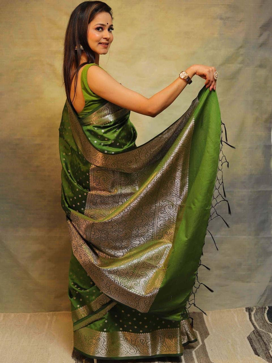Excellent Mehndi Soft Silk Saree With Inspiring Blouse Piece - Shop authentic Indian Women's Fashion by Silk Folks