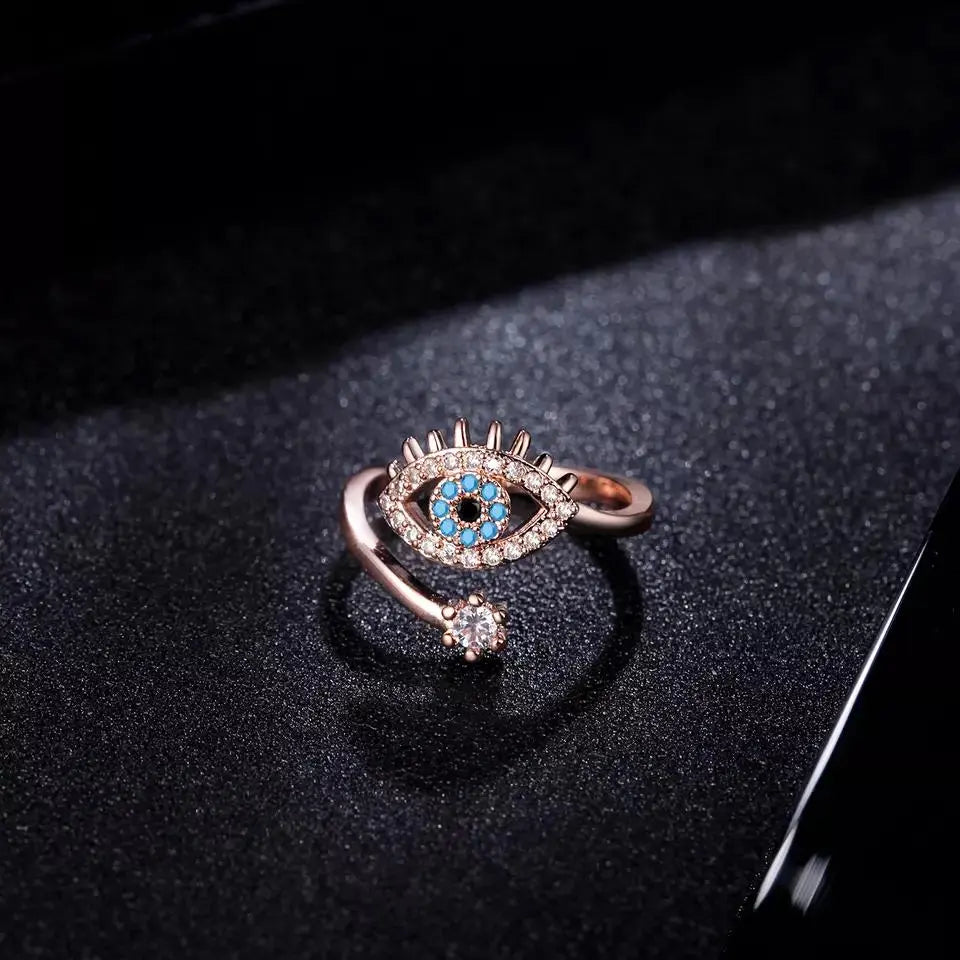 Cute Evil Eye Adjustable Ring - Rose Gold - Shop authentic Indian Women's Fashion by Salty