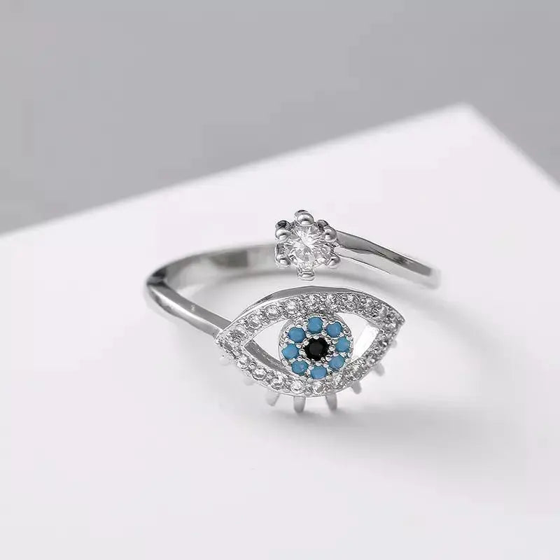 Cute Evil Eye Adjustable Ring - Silver - Shop authentic Indian Women's Fashion by Salty