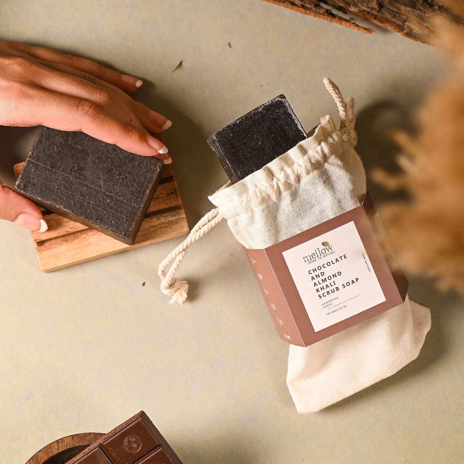 Chocolate and Almond Khali Body Scrub Soap - Shop authentic Indian Beauty by Mellow