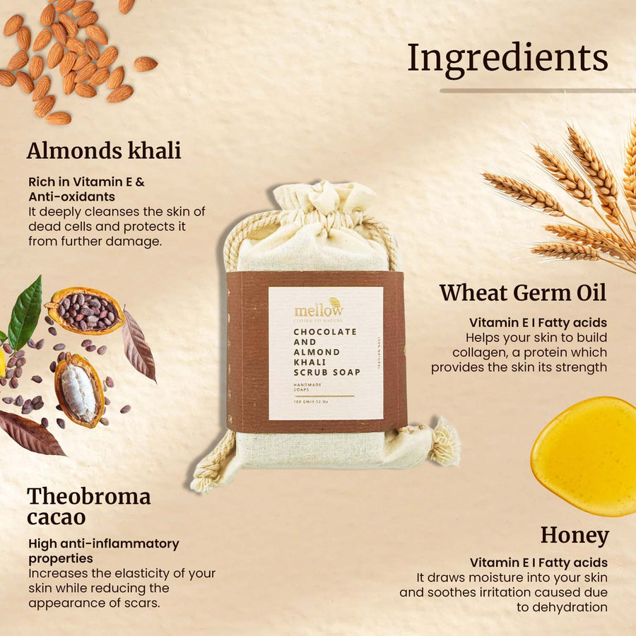 Chocolate and Almond Khali Body Scrub Soap - Shop authentic Indian Beauty by Mellow