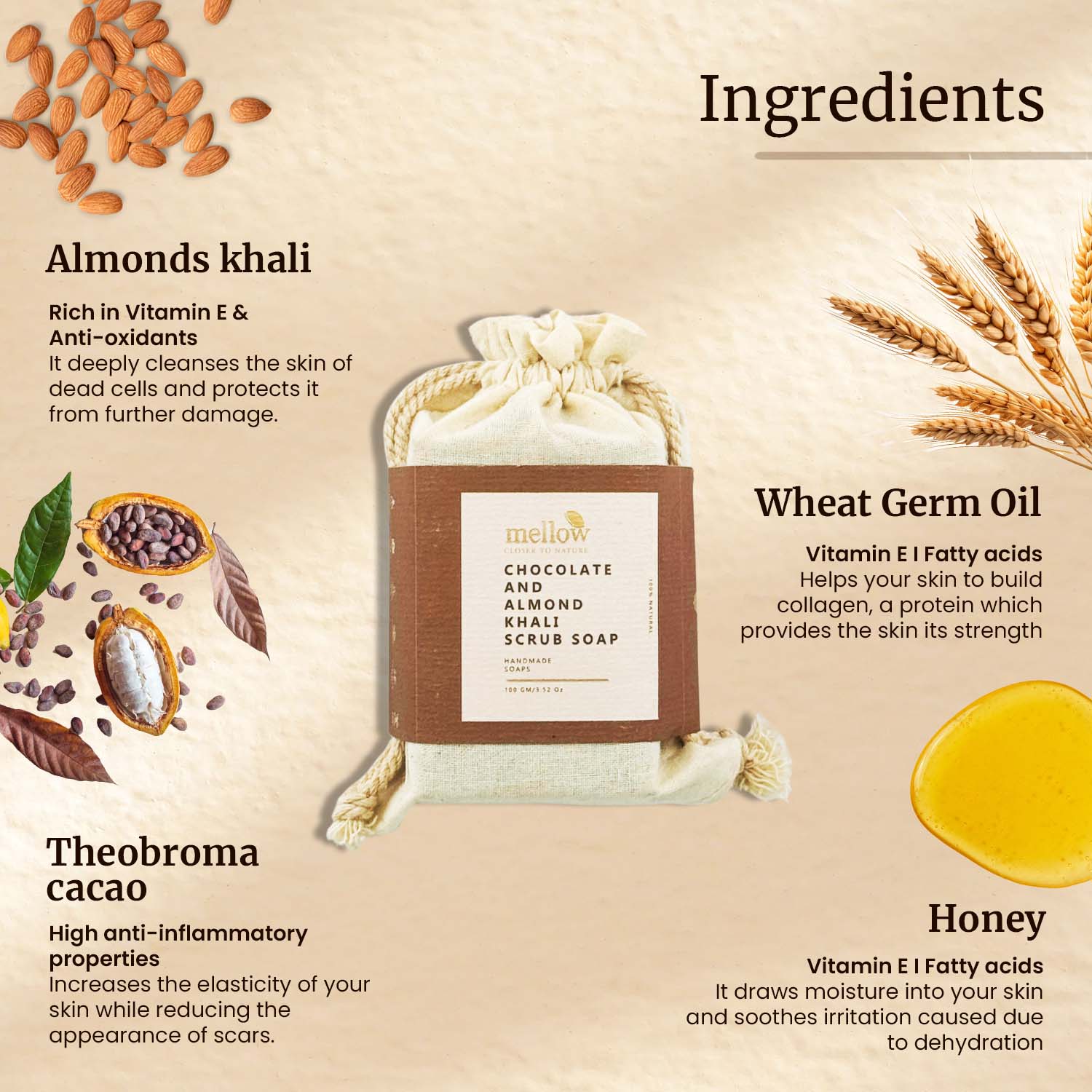 Chocolate and Almond Khali Body Scrub Soap - Shop authentic Indian Beauty by Mellow