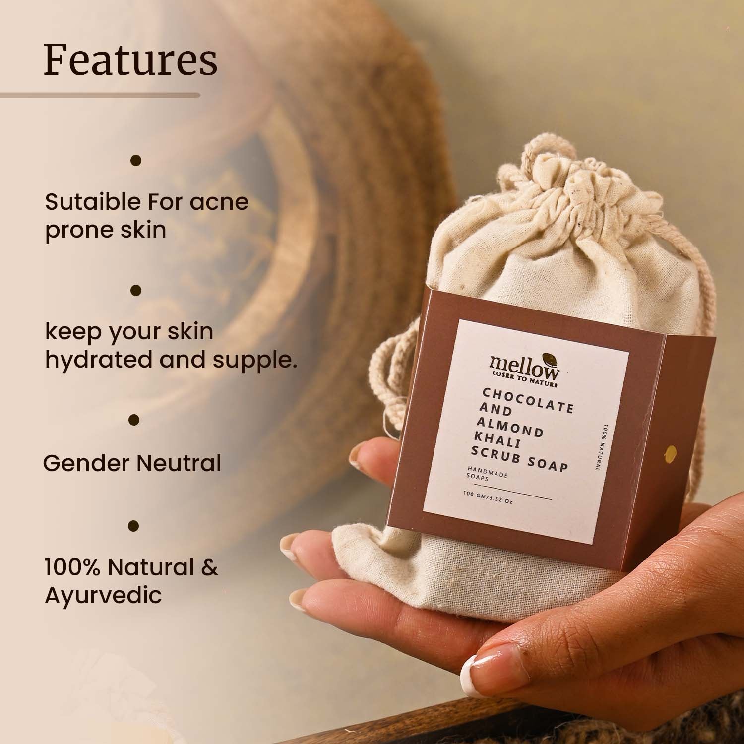 Chocolate and Almond Khali Body Scrub Soap - Shop authentic Indian Beauty by Mellow