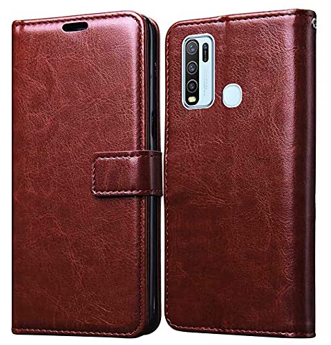 Vivo Y30 Vintage Flip Cover -Leather  Inner TPU  Fold-able Stand  Wall - Shop authentic Indian Electronics by Havein