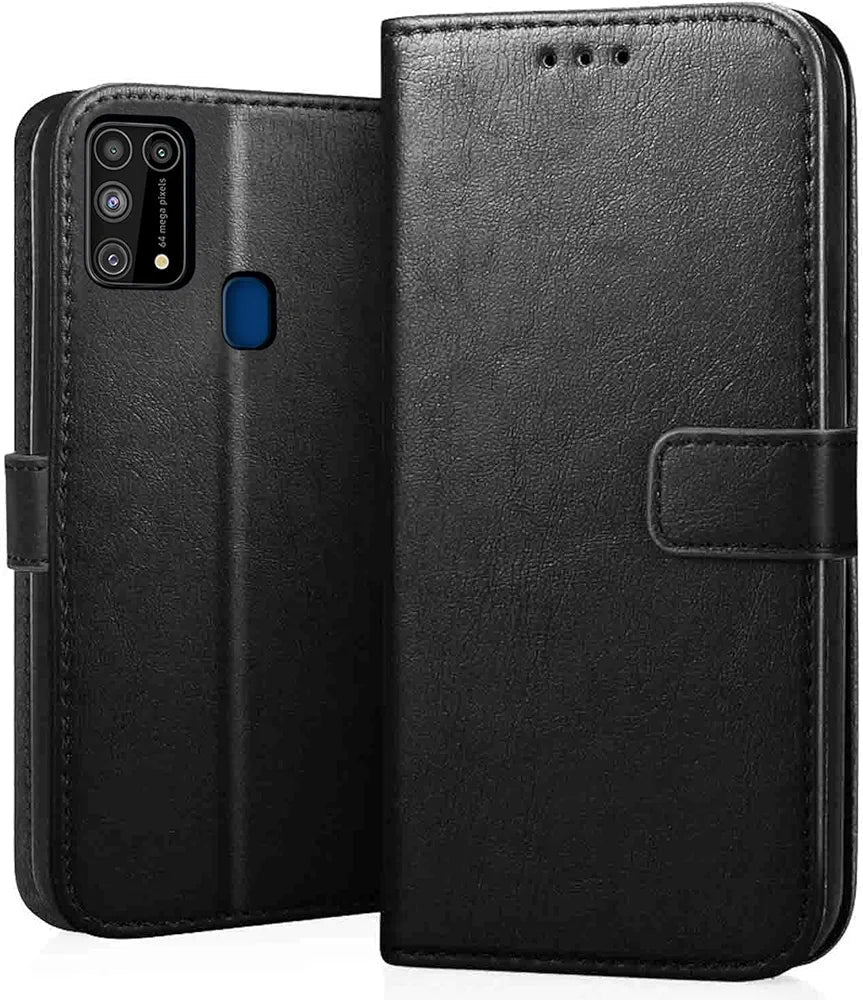 Samsung M31 Flip Cover  Leather Finish  Inside Pockets & Inbuilt Stand - Shop authentic Indian Electronics by Havein