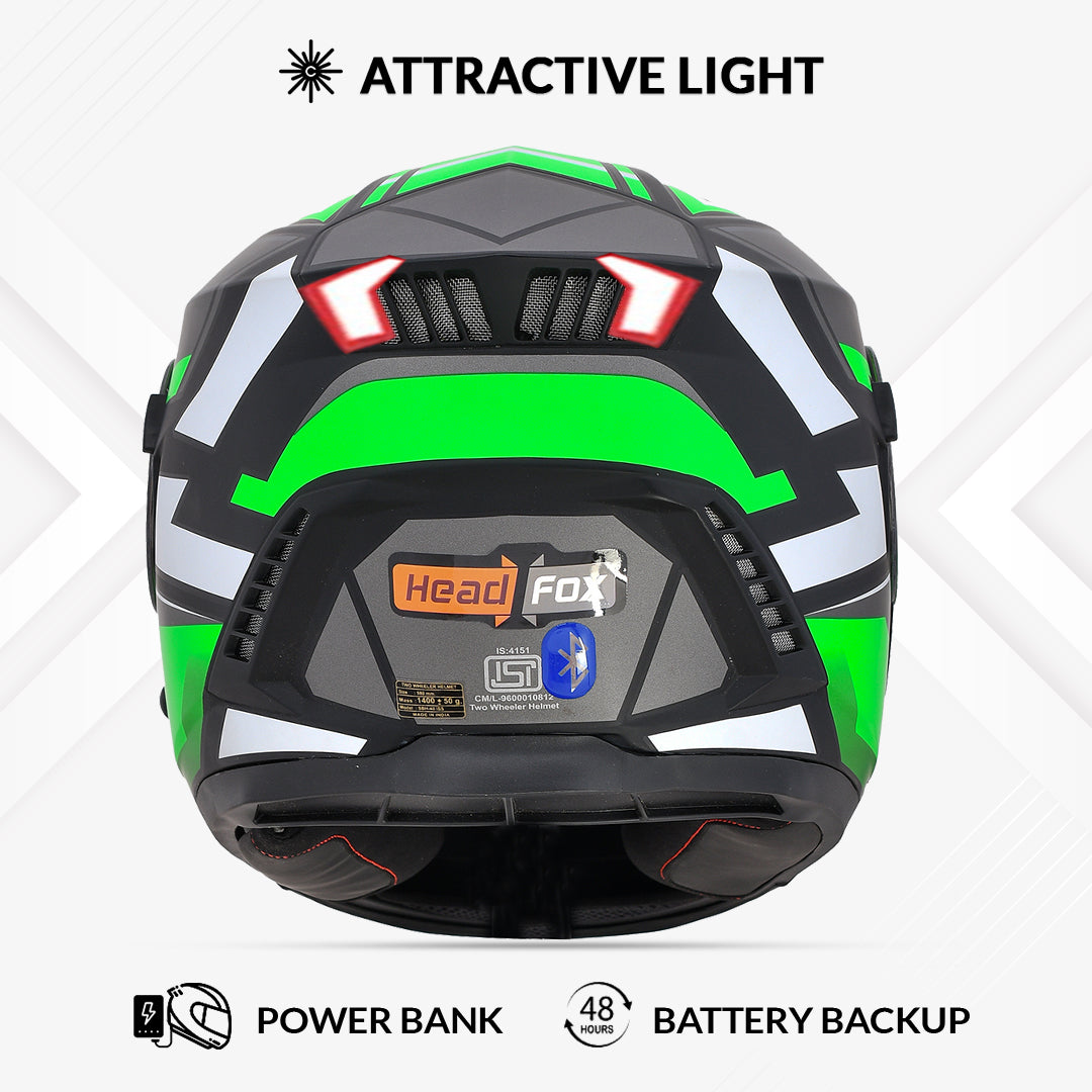 H4 Air Speed Green Smart Bluetooth Full-face Double Visor Helmet - Shop authentic Indian Auto Accessories by HeadFox innovations