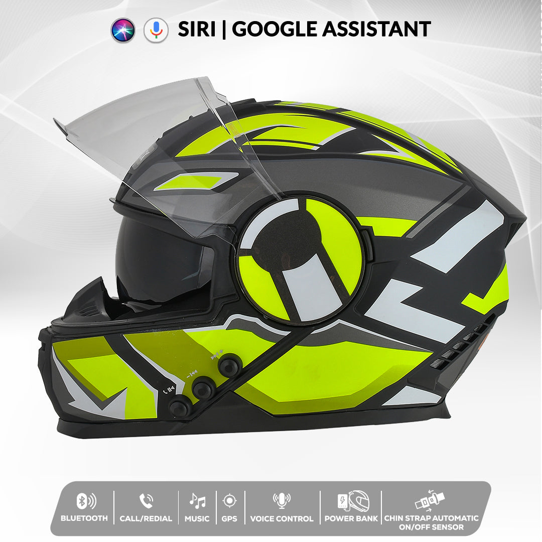H4 Air Speed Yellow Smart Bluetooth Full-face Double Visor Helmet - Shop authentic Indian Auto Accessories by HeadFox innovations