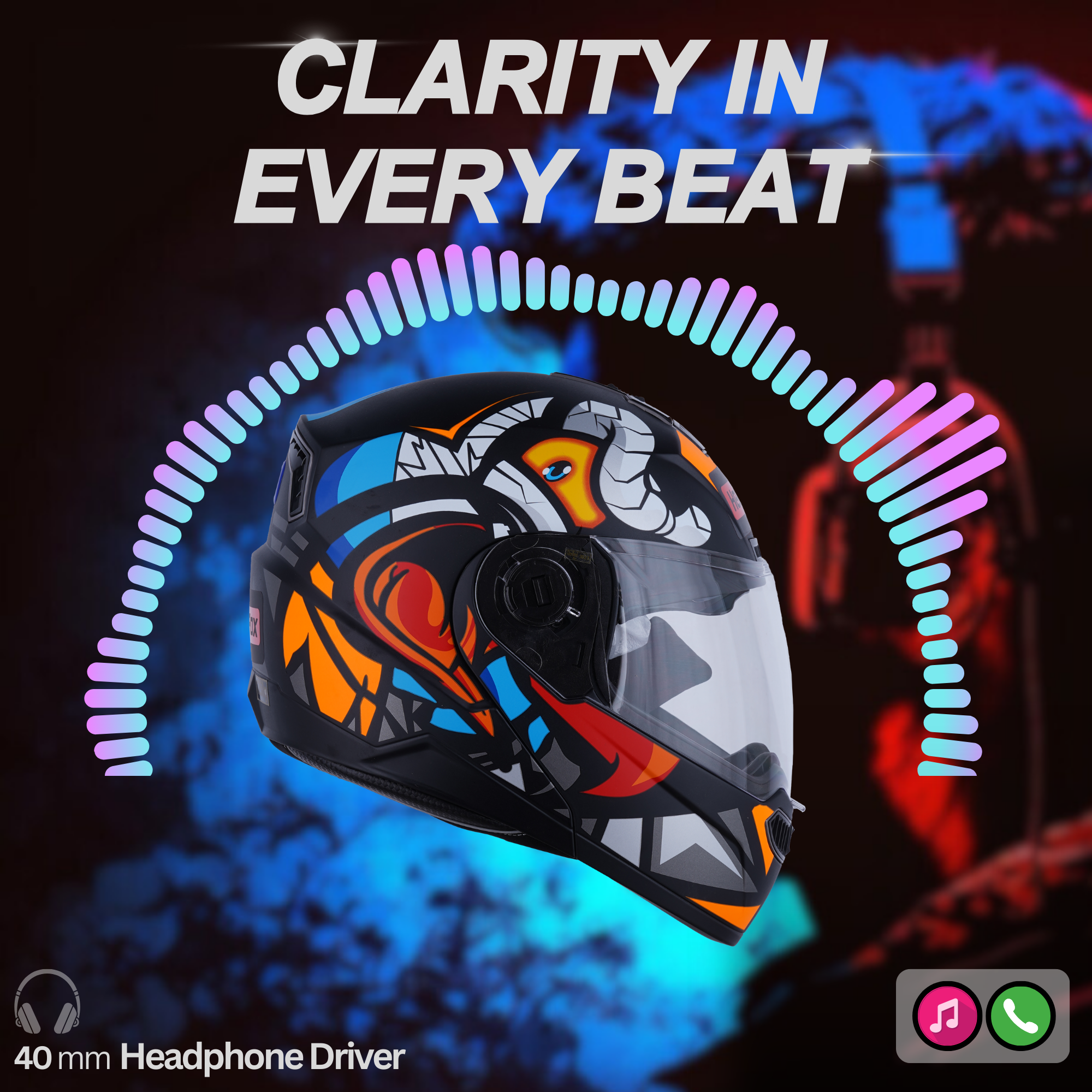 N2 FLASH Air Birdie Orange Smart Bluetooth Flip-Up Single Visor Helmet - Shop authentic Indian Auto Accessories by HeadFox innovations