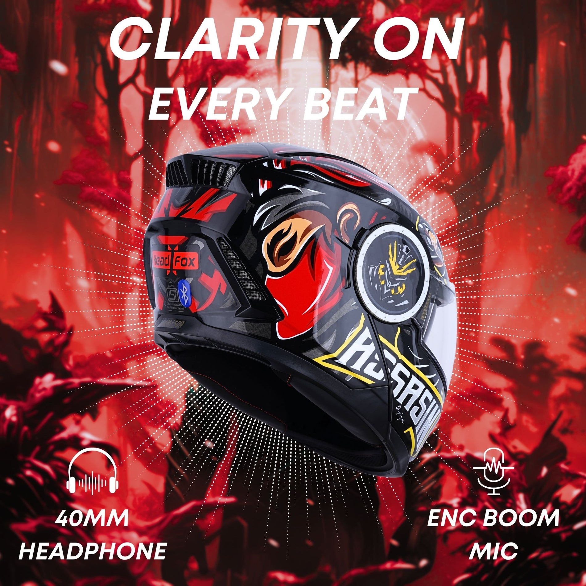 H4 Air Assasin Glossy Red Smart Bluetooth Full-face Double Visor Helme - Shop authentic Indian Auto Accessories by HeadFox innovations