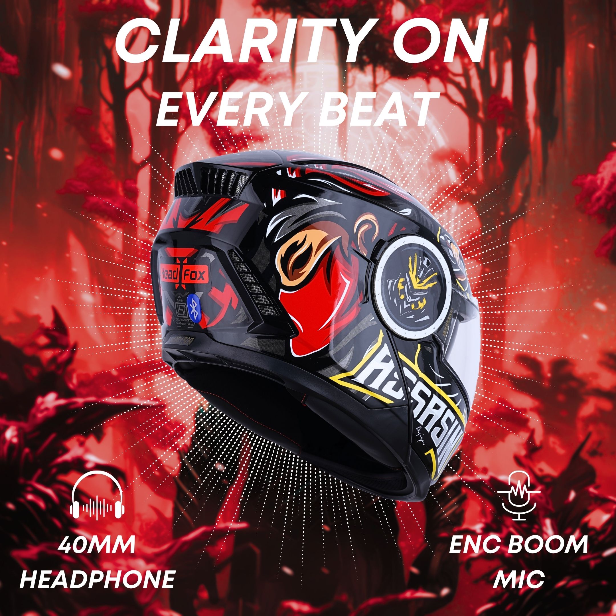 H4 Air Assasin Glossy Red Smart Bluetooth Full-face Double Visor Helme - Shop authentic Indian Auto Accessories by HeadFox innovations