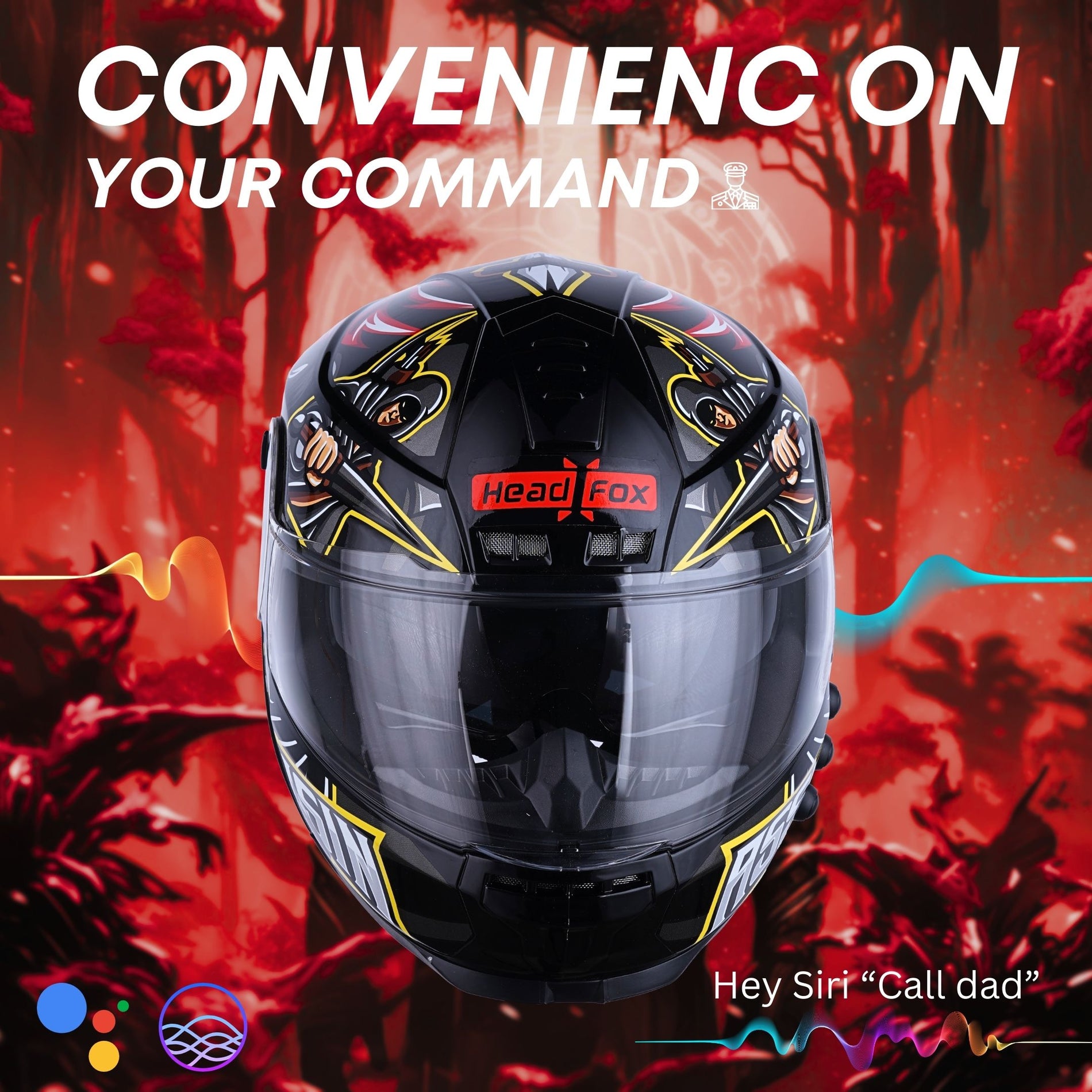 H4 Air Assasin Glossy Red Smart Bluetooth Full-face Double Visor Helme - Shop authentic Indian Auto Accessories by HeadFox innovations