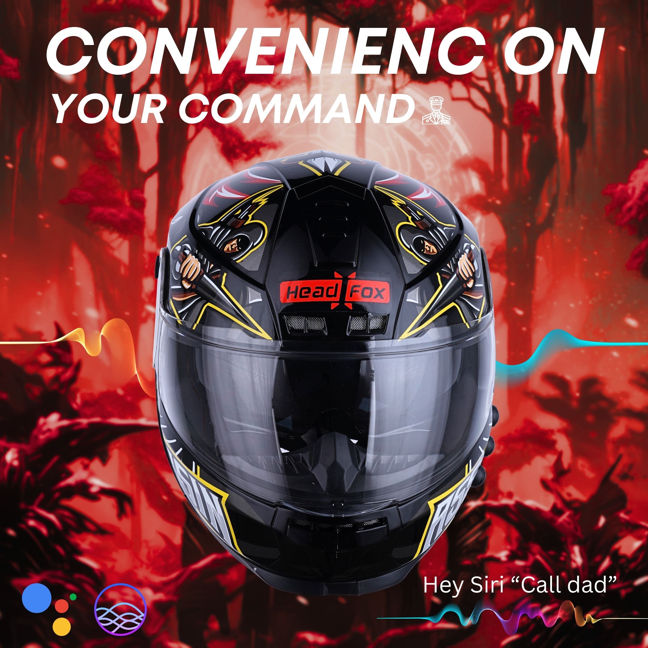 H4 Air Assasin Glossy Red Smart Bluetooth Full-face Double Visor Helme - Shop authentic Indian Auto Accessories by HeadFox innovations