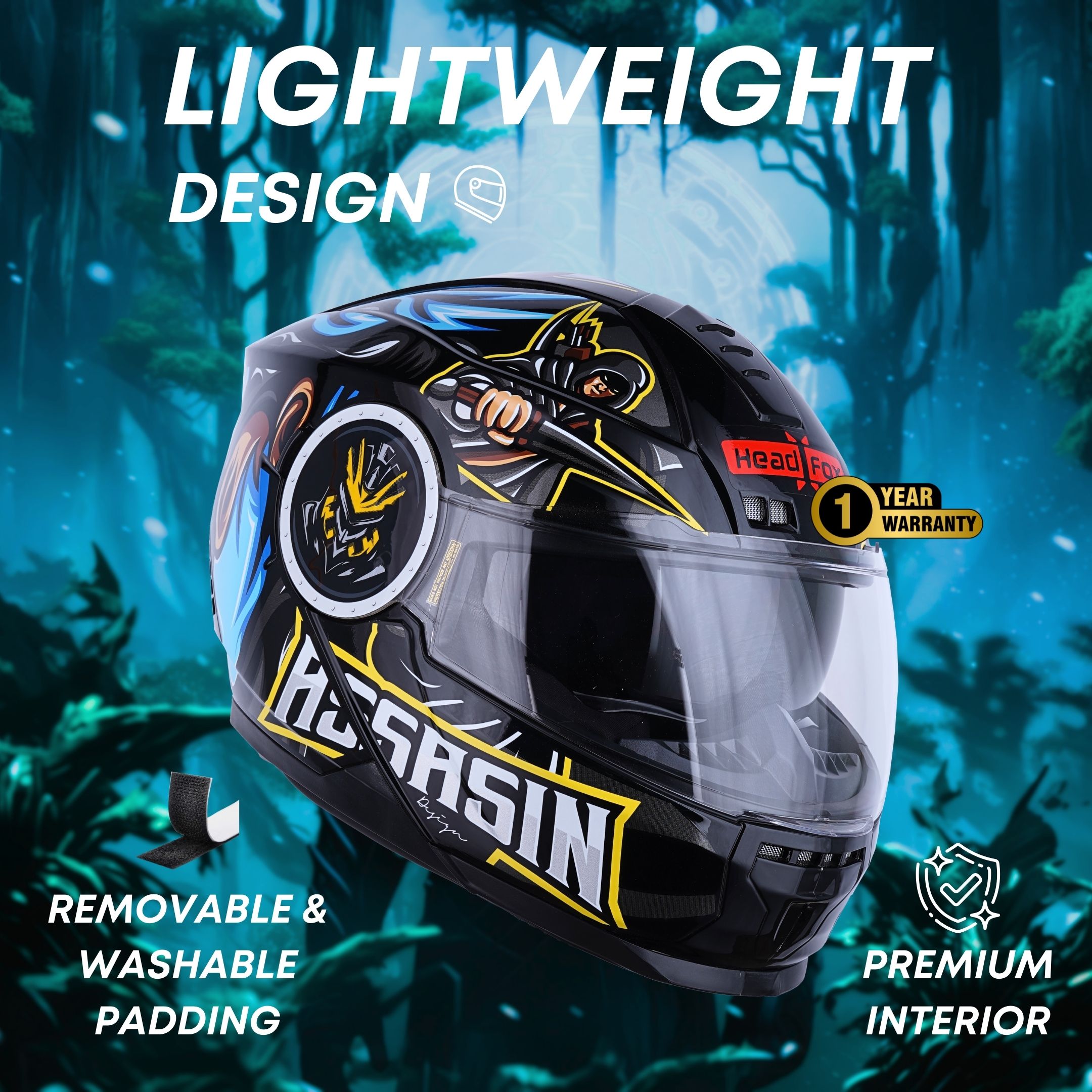 H4 Air Assasin Glossy Blue Smart Bluetooth Full-face Double Visor Helm - Shop authentic Indian Auto Accessories by HeadFox innovations