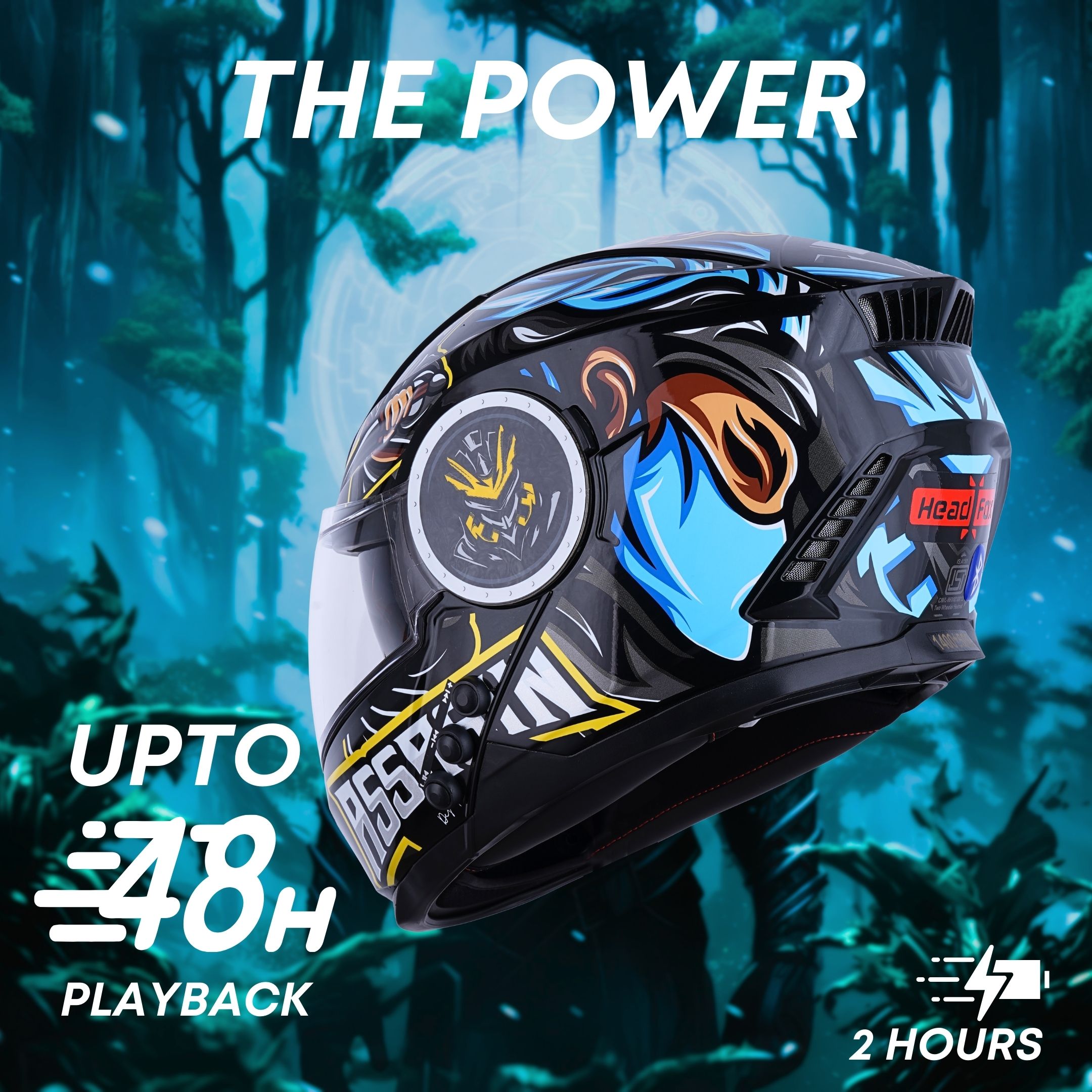 H4 Air Assasin Glossy Blue Smart Bluetooth Full-face Double Visor Helm - Shop authentic Indian Auto Accessories by HeadFox innovations