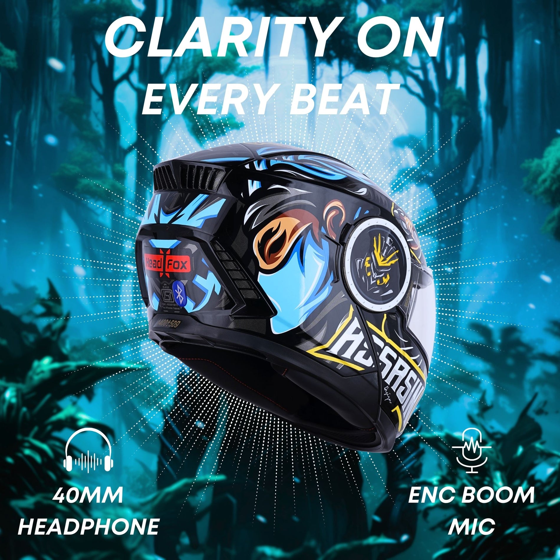 H4 Air Assasin Glossy Blue Smart Bluetooth Full-face Double Visor Helm - Shop authentic Indian Auto Accessories by HeadFox innovations
