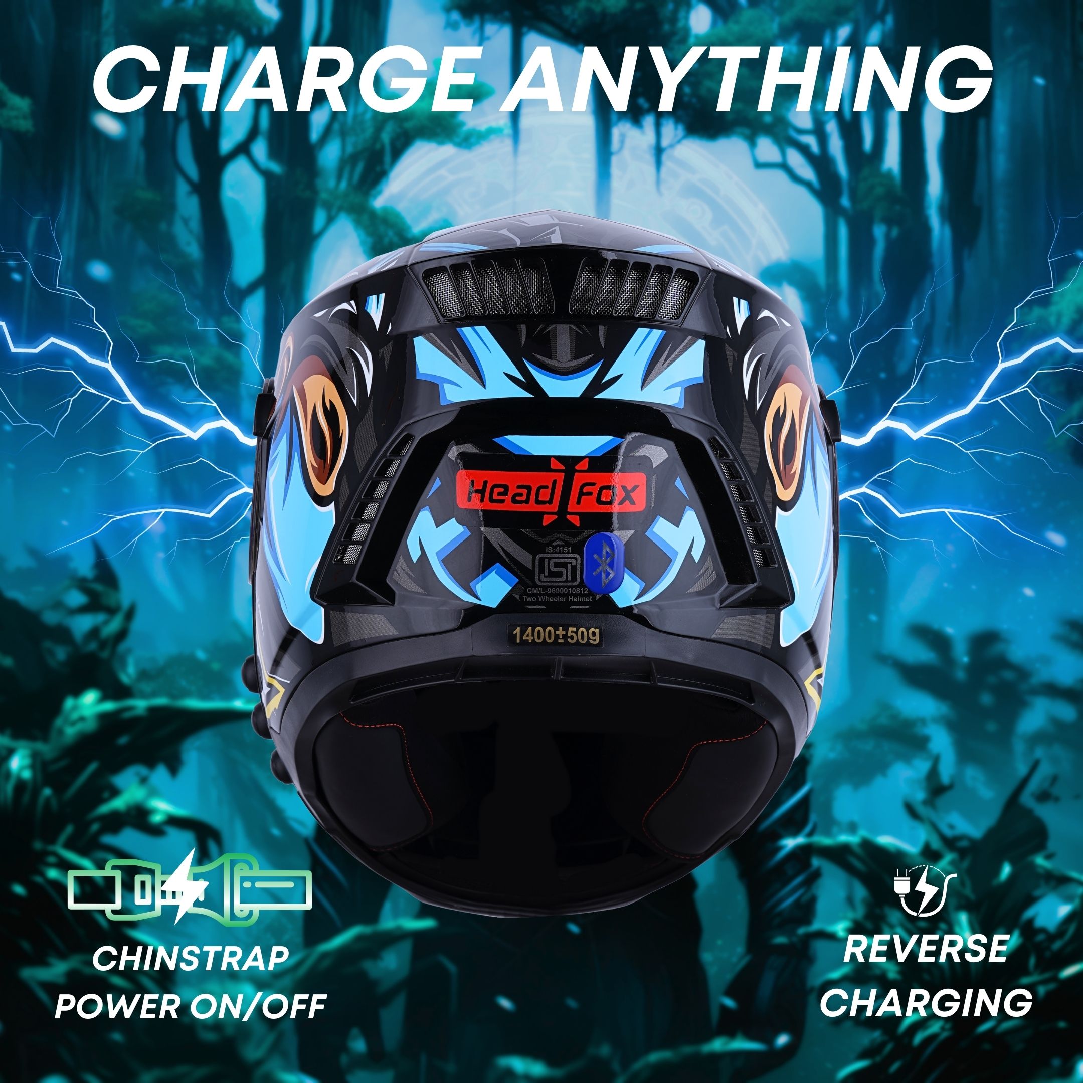 H4 Air Assasin Glossy Blue Smart Bluetooth Full-face Double Visor Helm - Shop authentic Indian Auto Accessories by HeadFox innovations