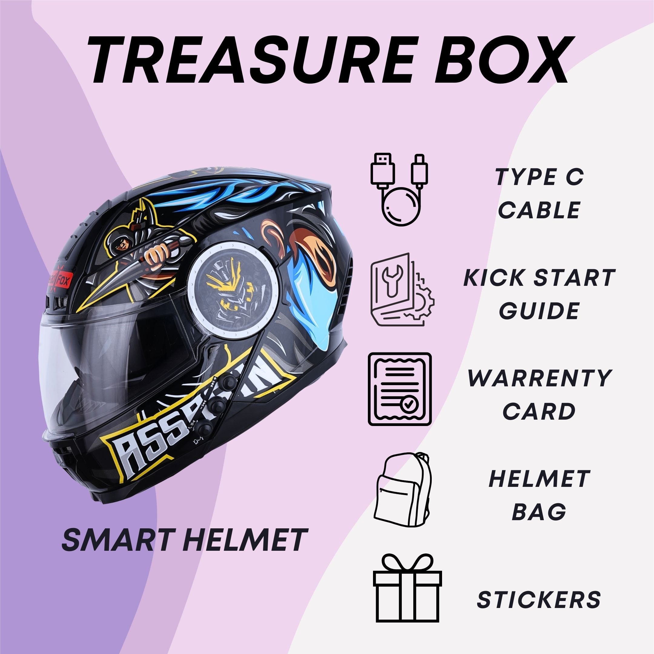 H4 Air Assasin Glossy Blue Smart Bluetooth Full-face Double Visor Helm - Shop authentic Indian Auto Accessories by HeadFox innovations