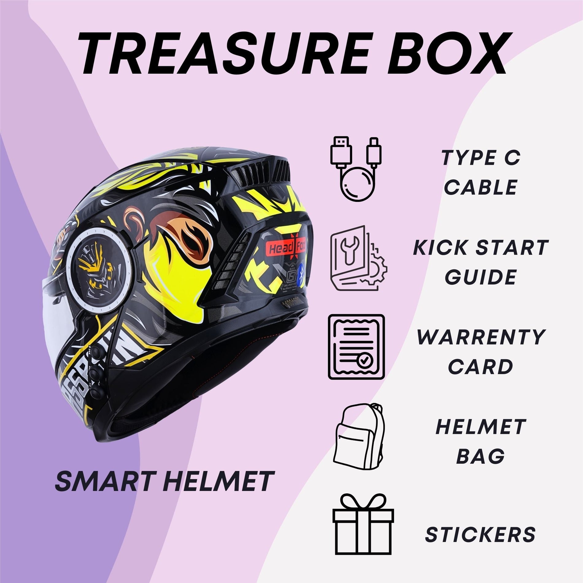 H4 Air Assasin Glossy Yellow Smart Bluetooth Full-face Double Visor He - Shop authentic Indian Auto Accessories by HeadFox innovations