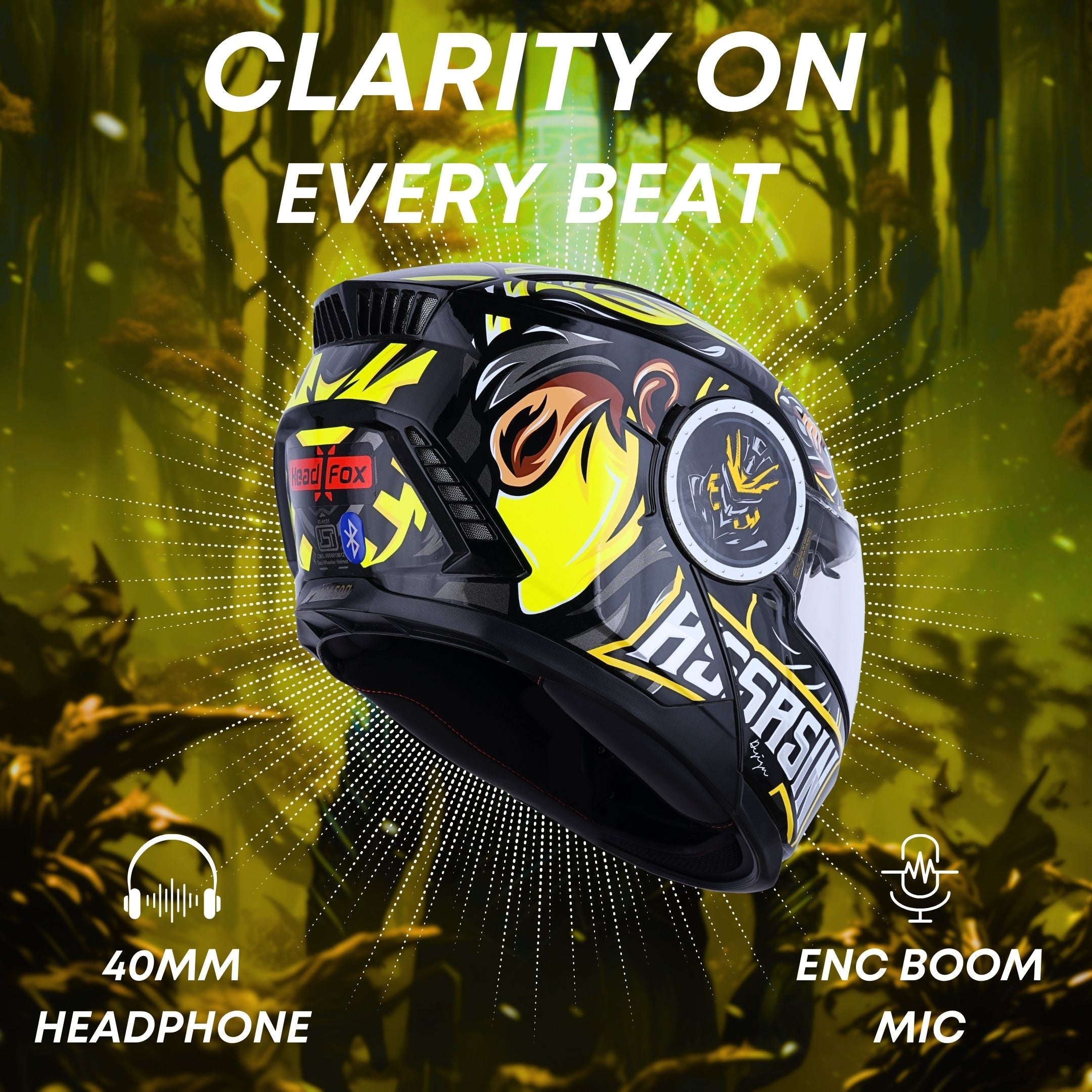 H4 Air Assasin Glossy Yellow Smart Bluetooth Full-face Double Visor He - Shop authentic Indian Auto Accessories by HeadFox innovations