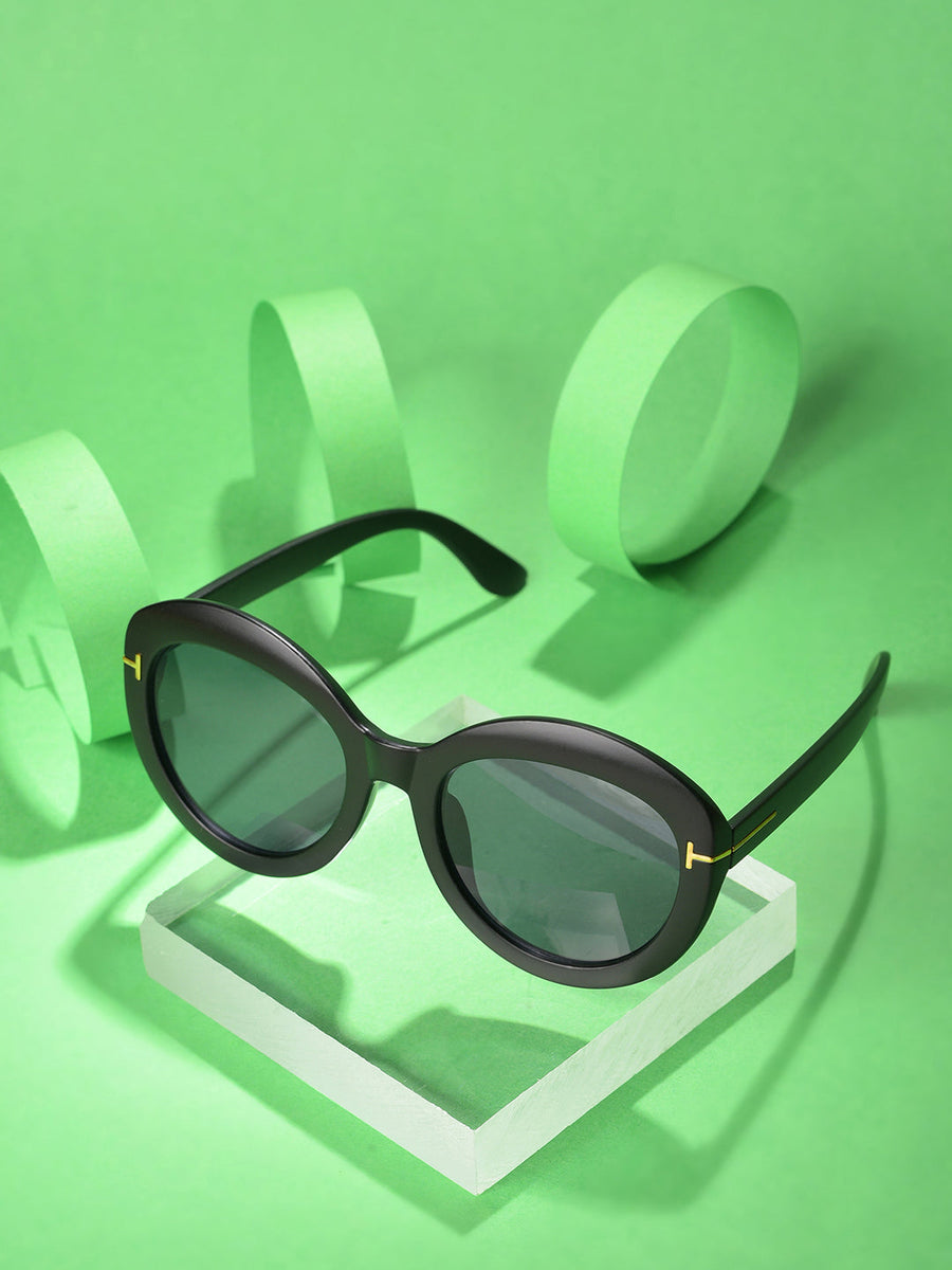 Black Lens Black Oval Sunglasses - Shop authentic Indian Women's Fashion by Haute Sauce
