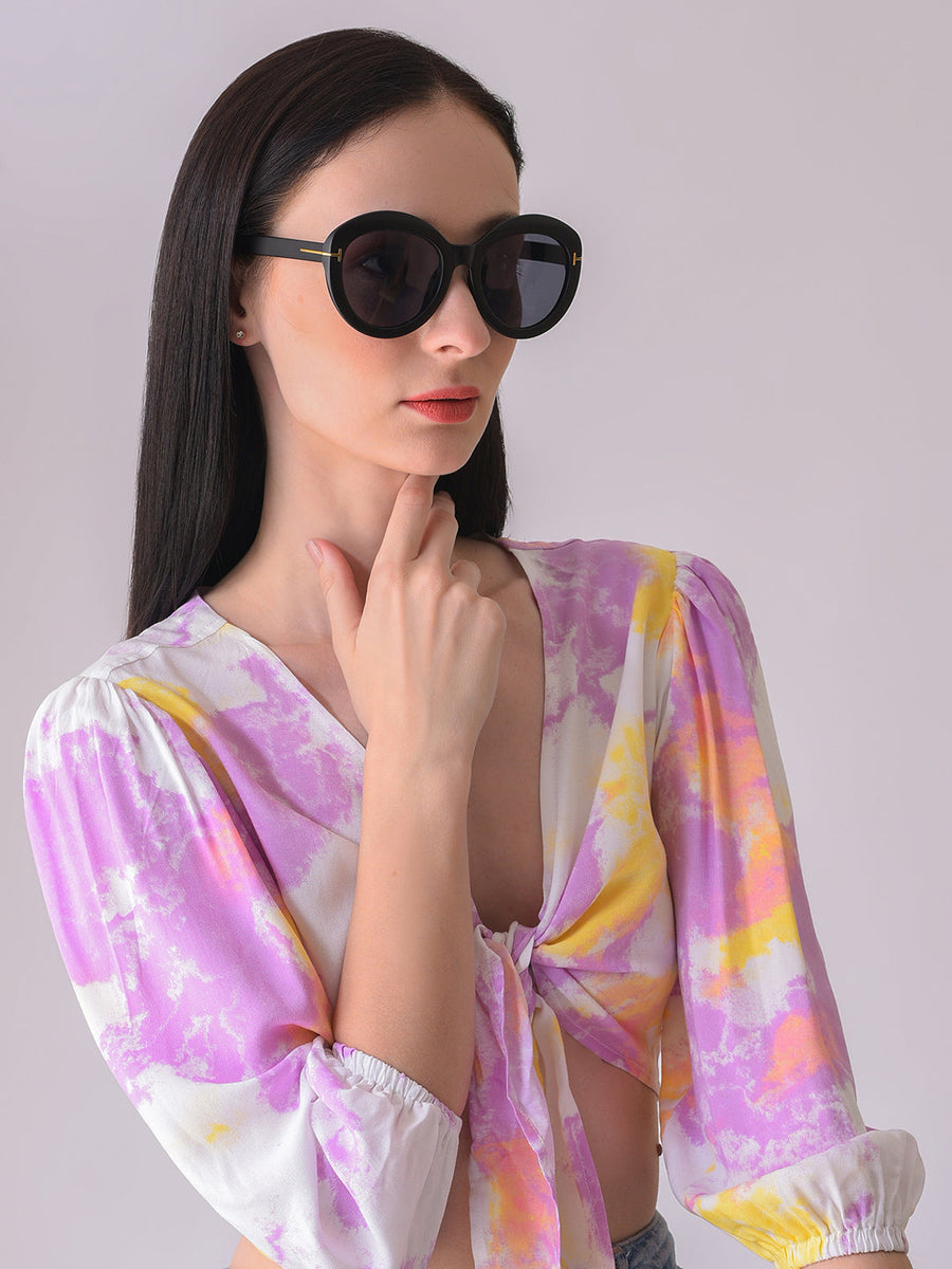 Black Lens Black Oval Sunglasses - Shop authentic Indian Women's Fashion by Haute Sauce