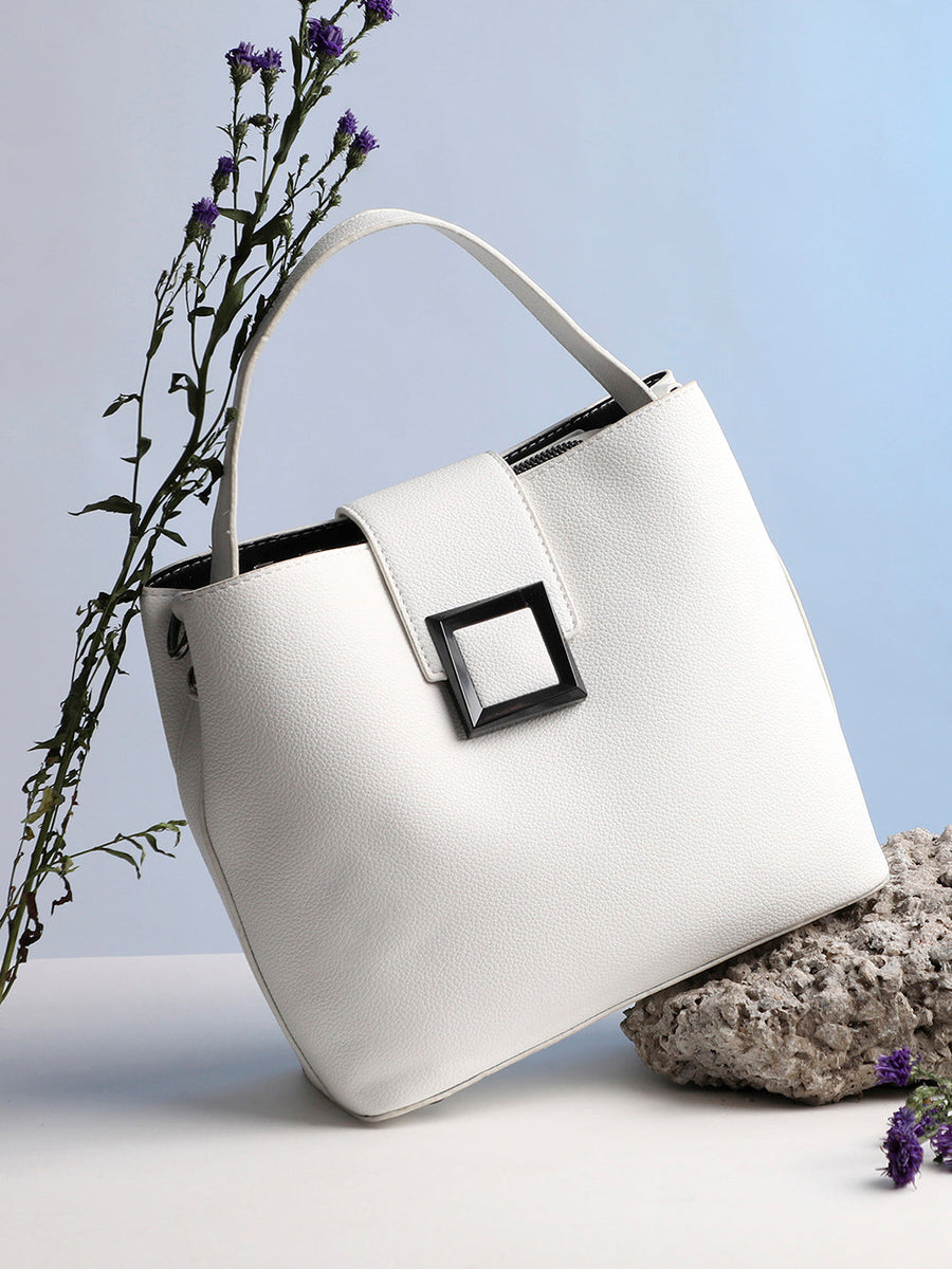 Pure Perfection White Bucket Bag - Shop authentic Indian Women's Fashion by Haute Sauce