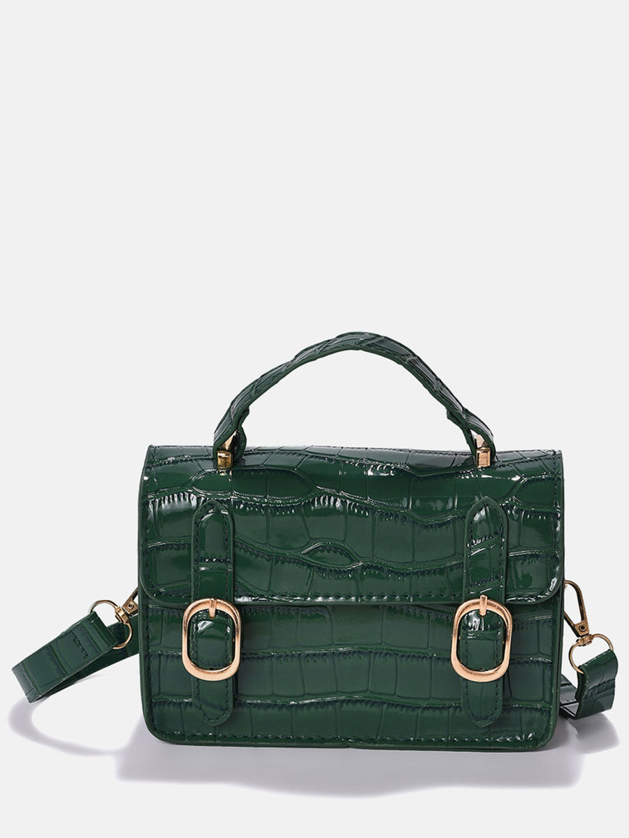 Green Colourblocked Vegan Leather Structured Hobo Bag With Quilted - Shop authentic Indian Women's Fashion by Haute Sauce