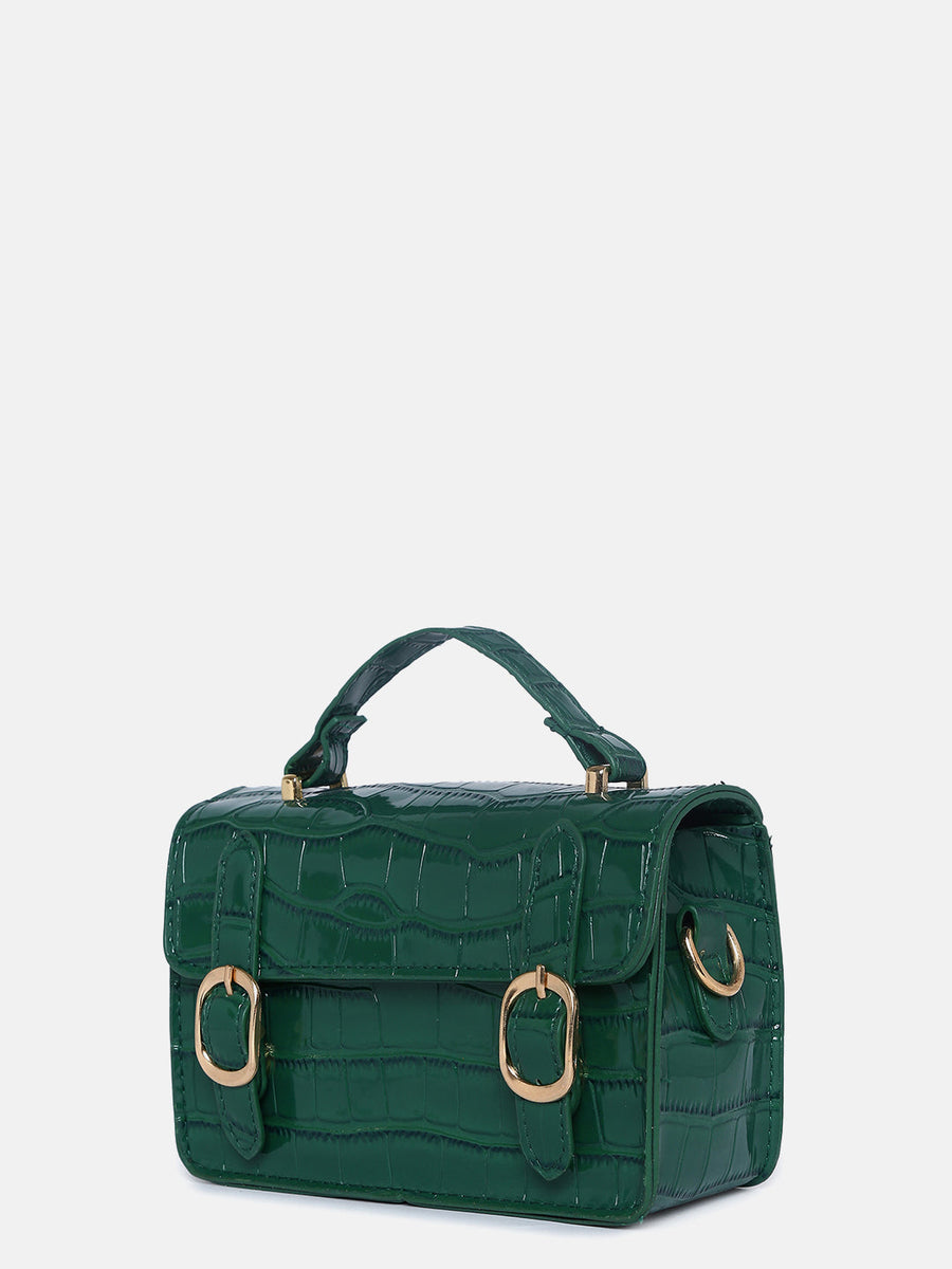 Green Colourblocked Vegan Leather Structured Hobo Bag With Quilted - Shop authentic Indian Women's Fashion by Haute Sauce