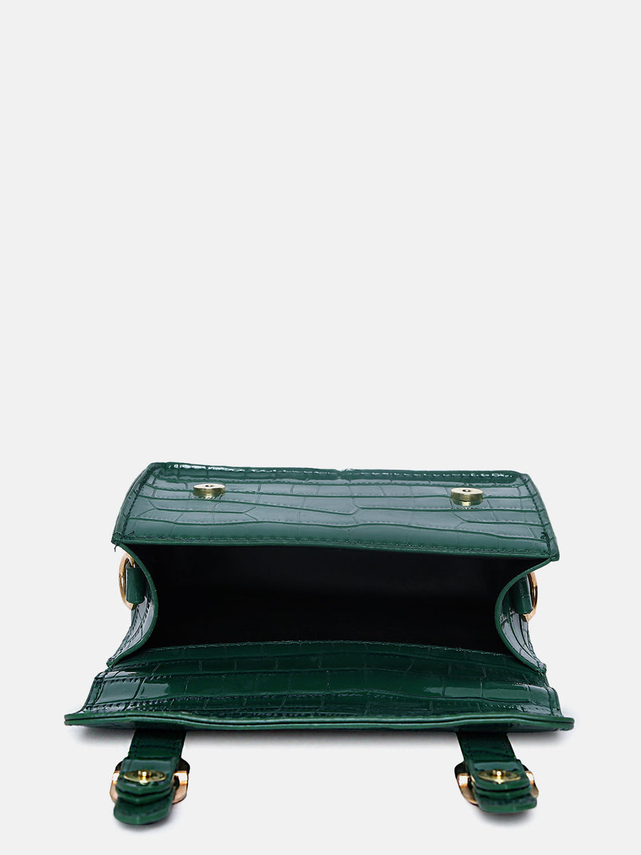 Green Colourblocked Vegan Leather Structured Hobo Bag With Quilted - Shop authentic Indian Women's Fashion by Haute Sauce