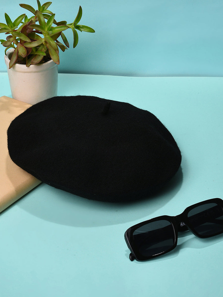 Black Solid Vintage French Beret Hat - Shop authentic Indian Women's Fashion by Haute Sauce
