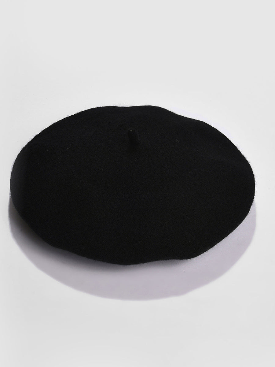 Black Solid Vintage French Beret Hat - Shop authentic Indian Women's Fashion by Haute Sauce