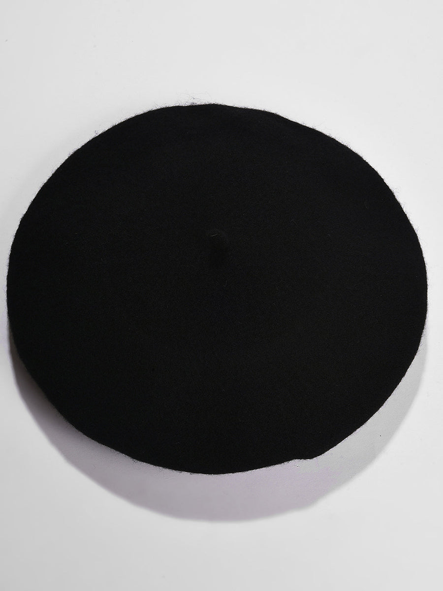 Black Solid Vintage French Beret Hat - Shop authentic Indian Women's Fashion by Haute Sauce