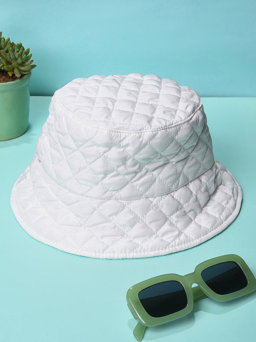 White Solid Quilted Bucket Hat - Shop authentic Indian Women's Fashion by Haute Sauce