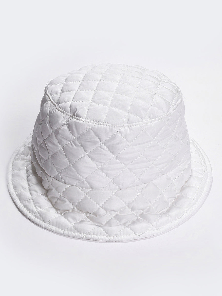 White Solid Quilted Bucket Hat - Shop authentic Indian Women's Fashion by Haute Sauce