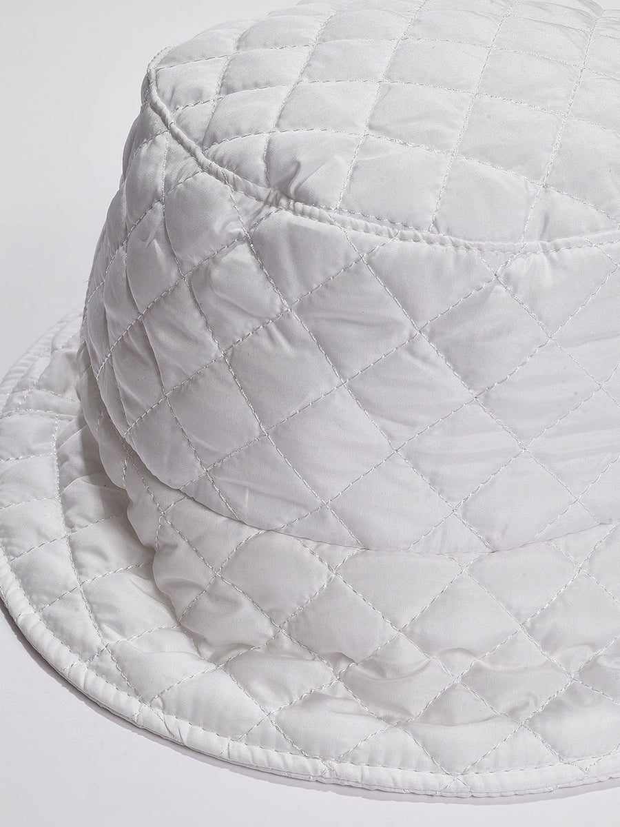 White Solid Quilted Bucket Hat - Shop authentic Indian Women's Fashion by Haute Sauce