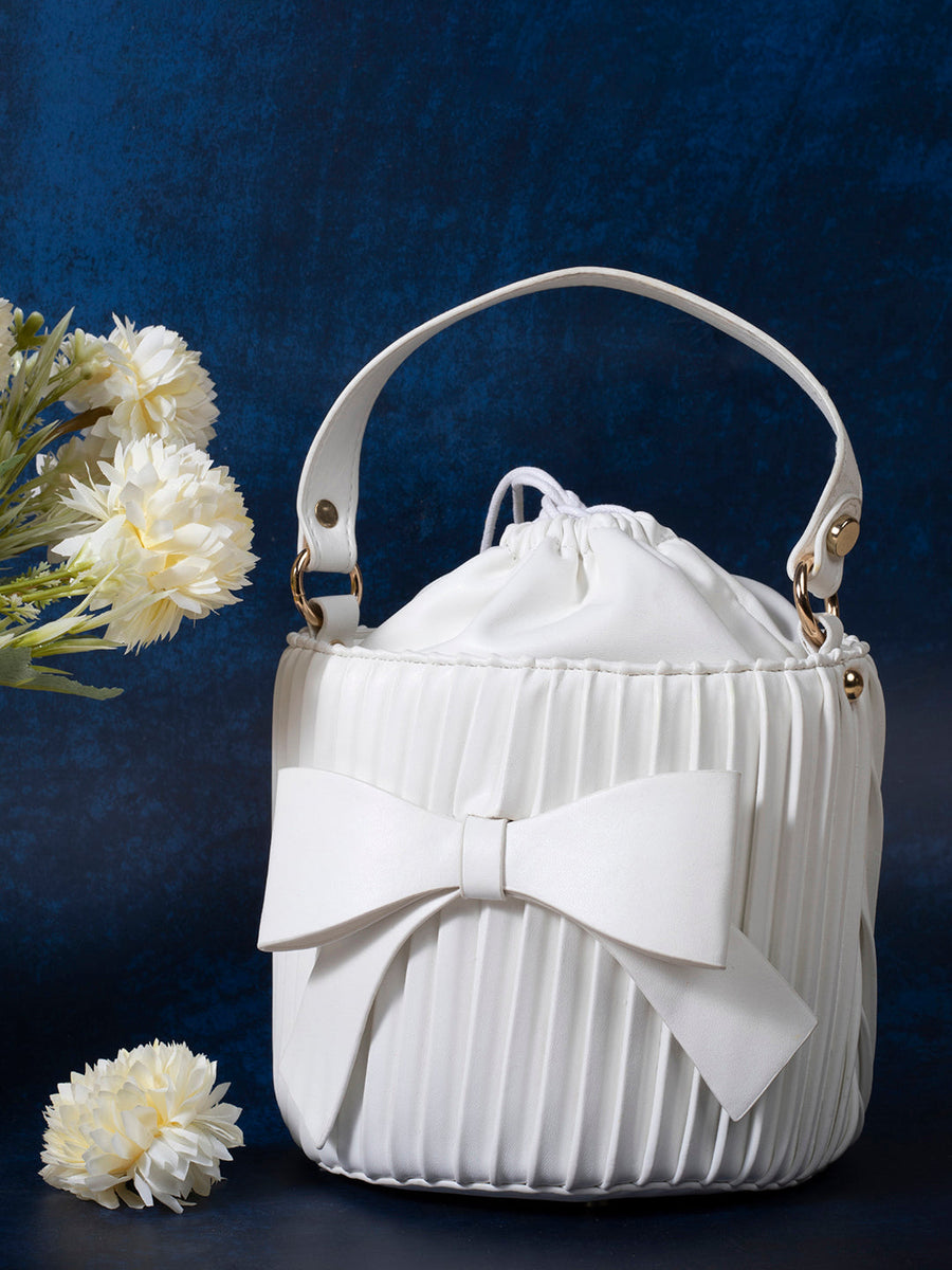 Gathered White Bucket Bag - Shop authentic Indian Women's Fashion by Haute Sauce