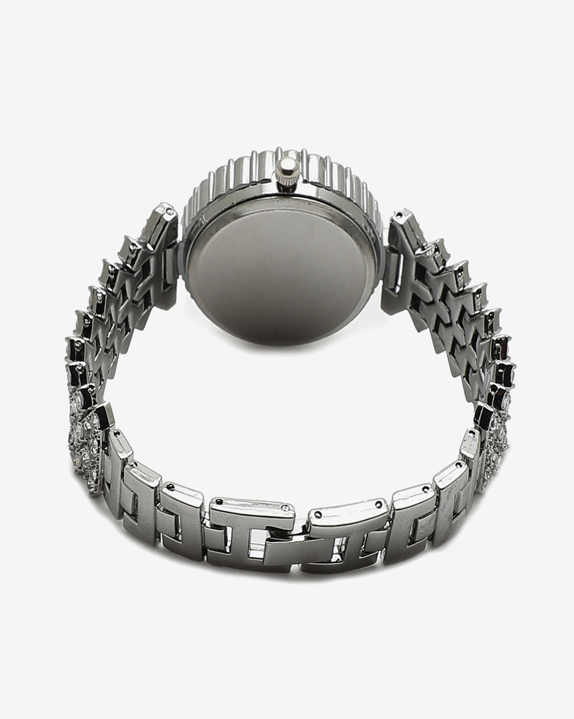 White Crystal Stones Analog Round Dial With Silver Crystal Stone Metal - Shop authentic Indian Women's Fashion by Haute Sauce