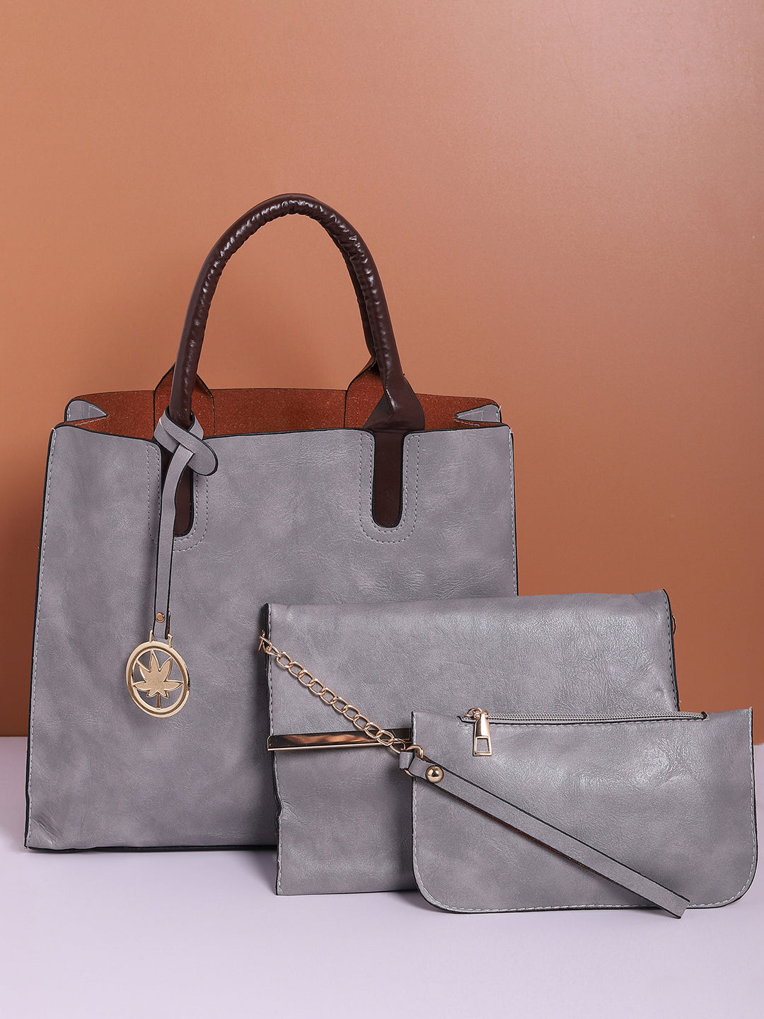 Melinda Grey Tote Bag Set - Shop authentic Indian Women's Fashion by Haute Sauce