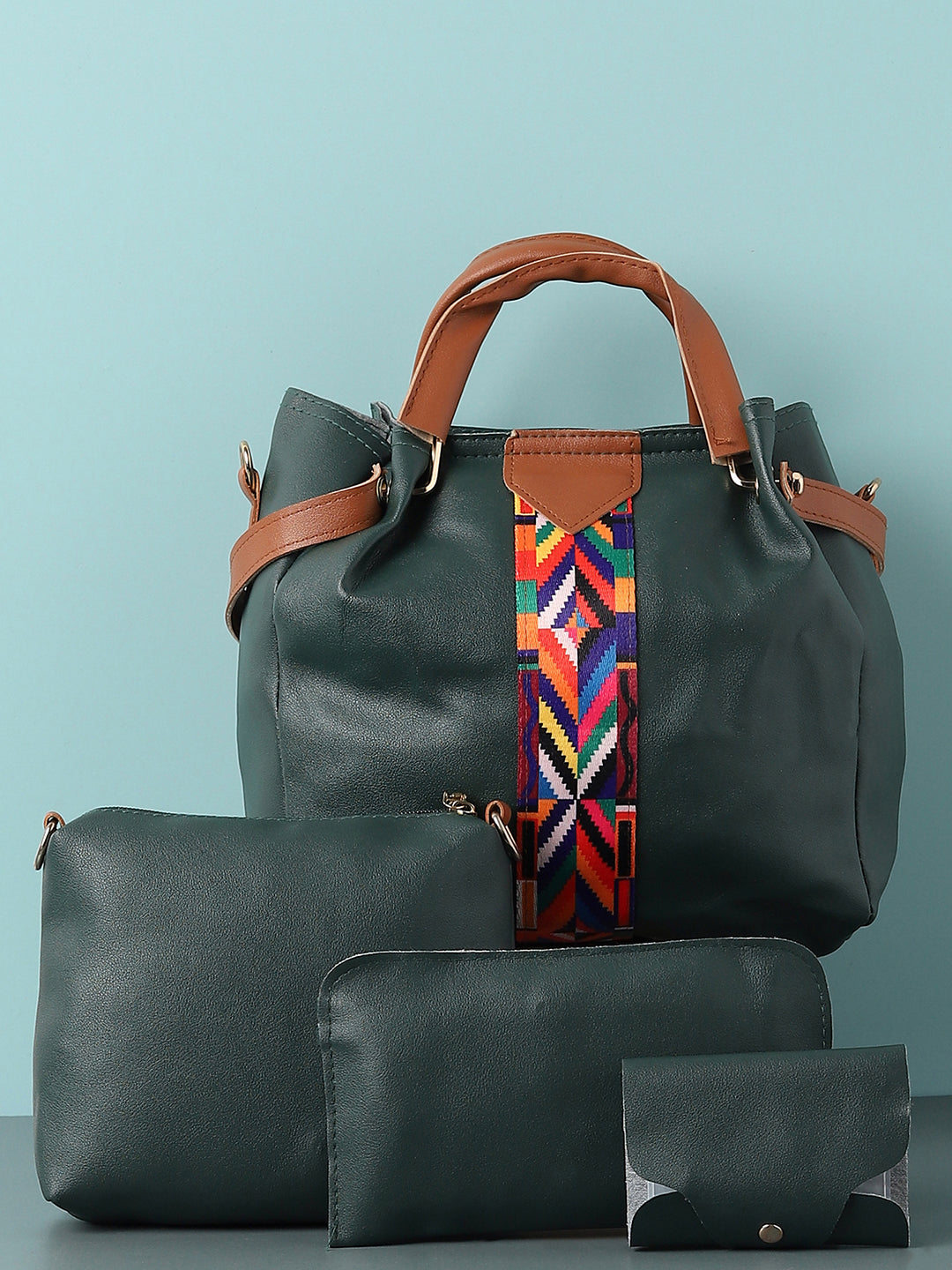 Bianca Green Handbag & Pouch Set - Shop authentic Indian Women's Fashion by Haute Sauce