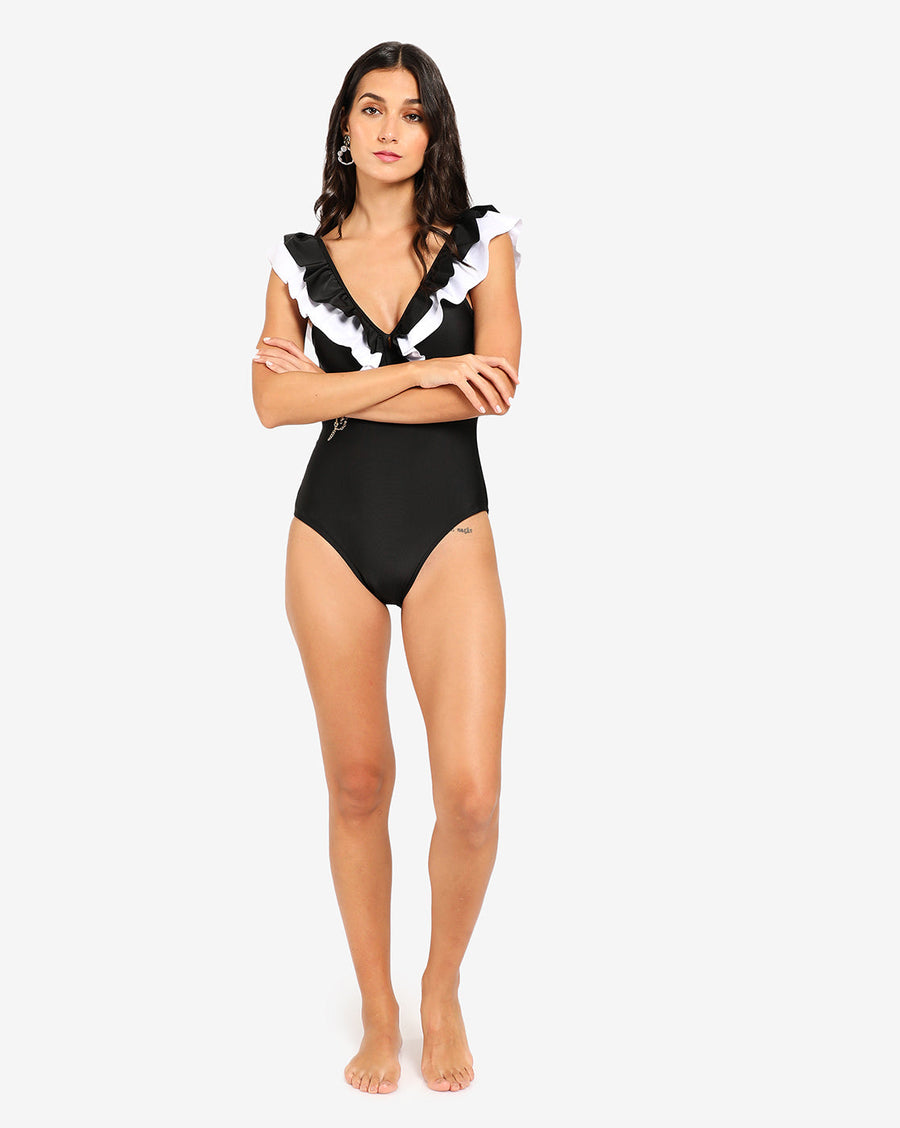 Ruffle V- Neck One-Piece Swimsuit - Shop authentic Indian Women's Fashion by Haute Sauce