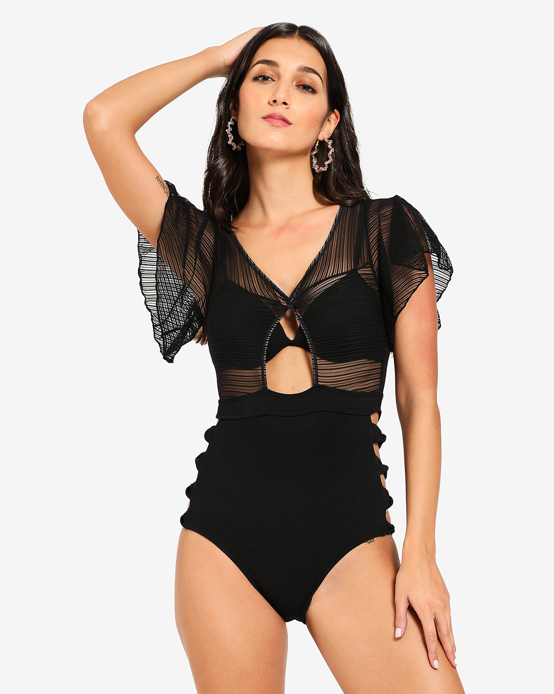 Black Solid Cut-Out One-Piece Swimsuit - Shop authentic Indian Women's Fashion by Haute Sauce