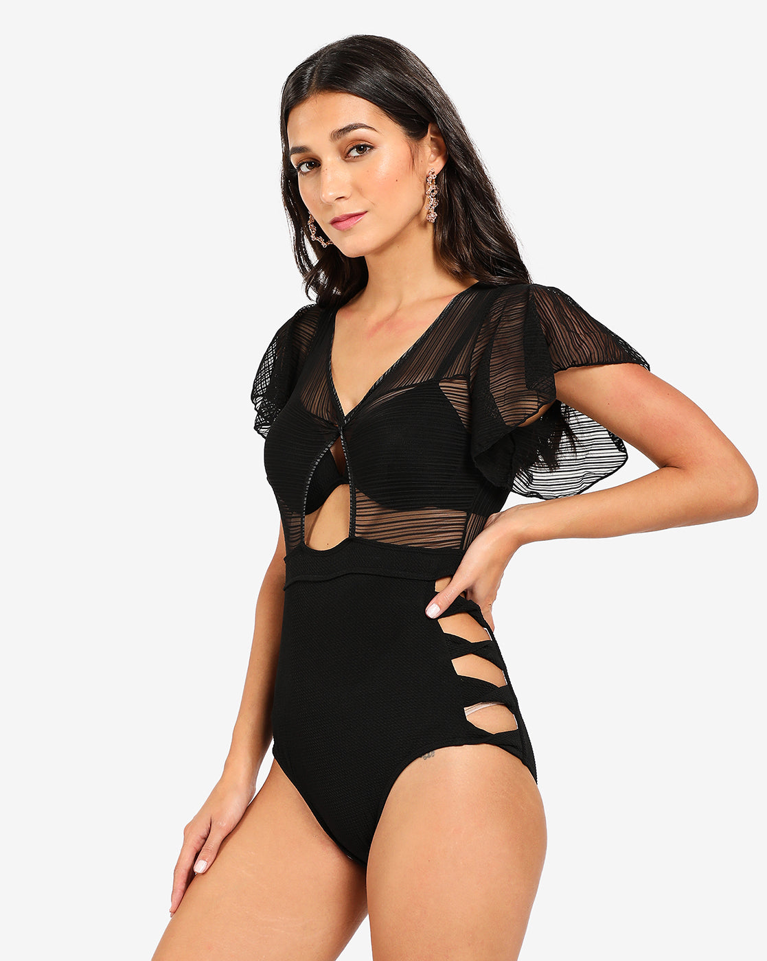 Black Solid Cut-Out One-Piece Swimsuit - Shop authentic Indian Women's Fashion by Haute Sauce