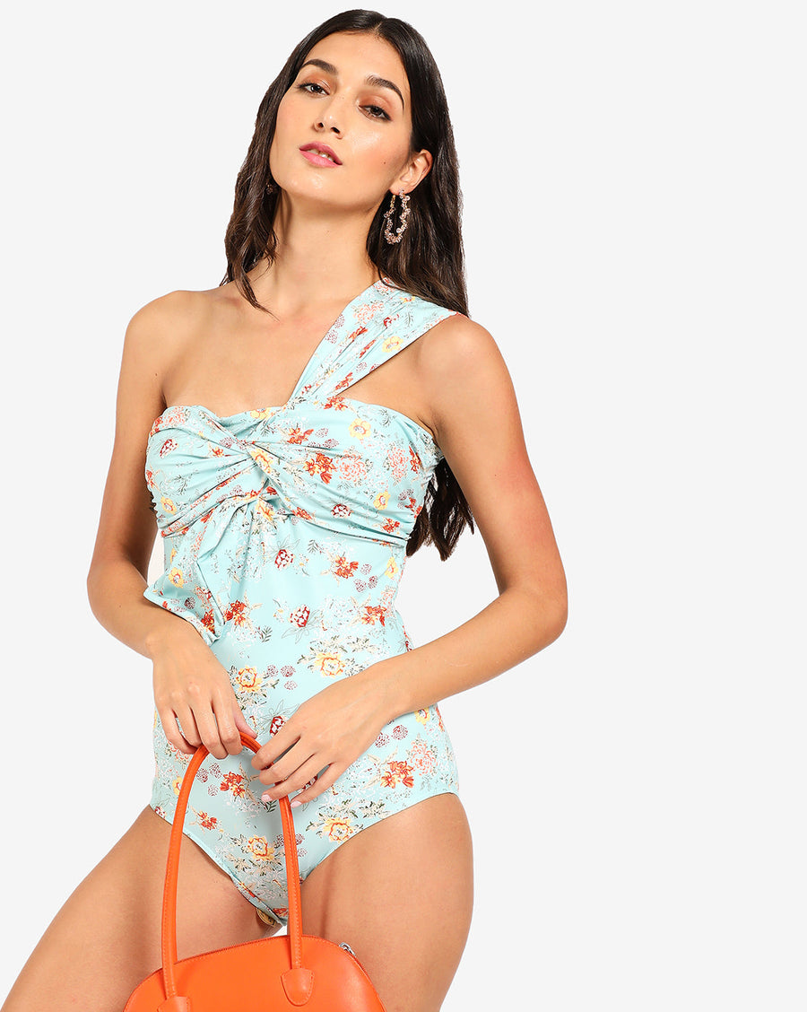 Floral Print One Shoulder Swim Suit - Shop authentic Indian Women's Fashion by Haute Sauce
