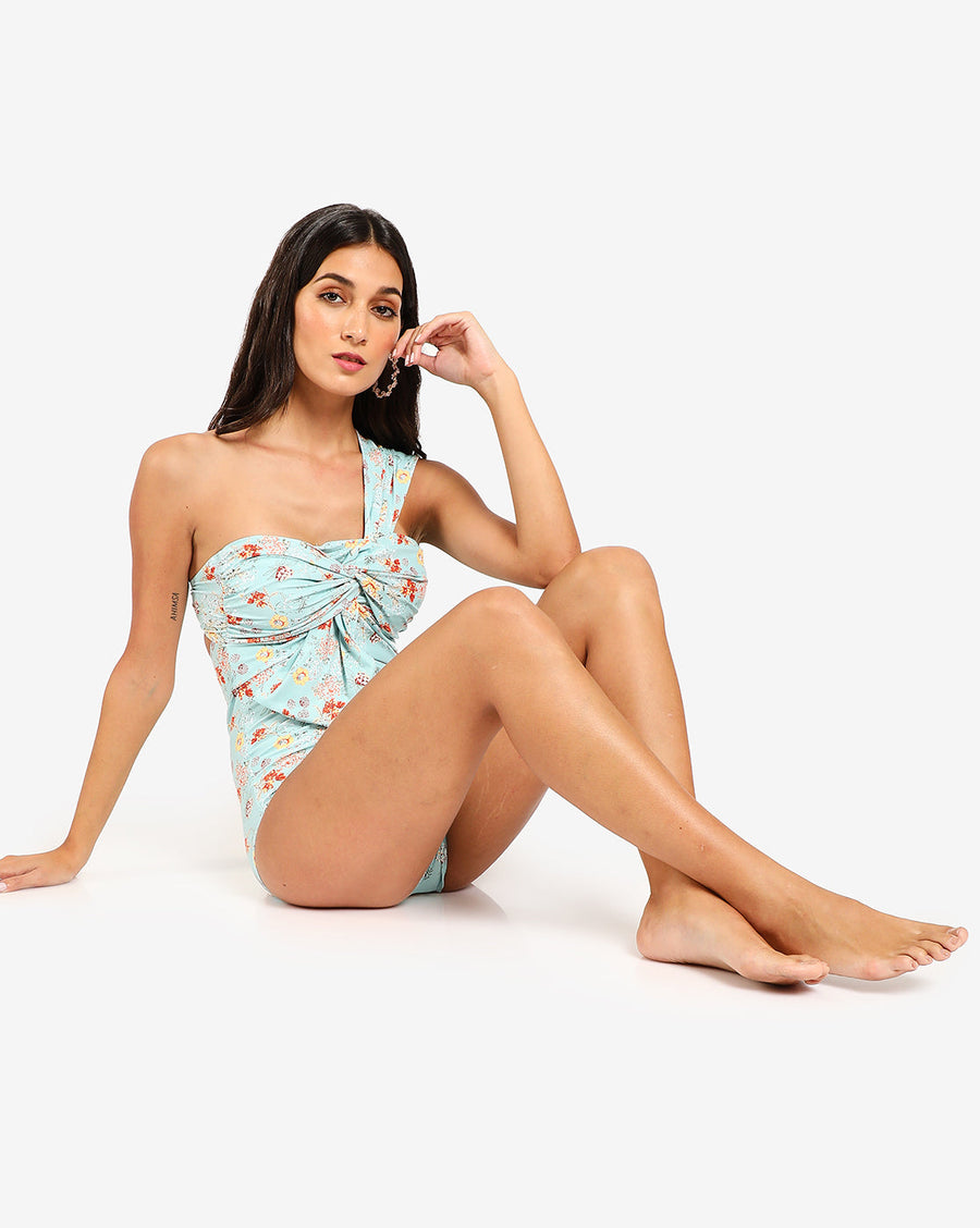 Floral Print One Shoulder Swim Suit - Shop authentic Indian Women's Fashion by Haute Sauce